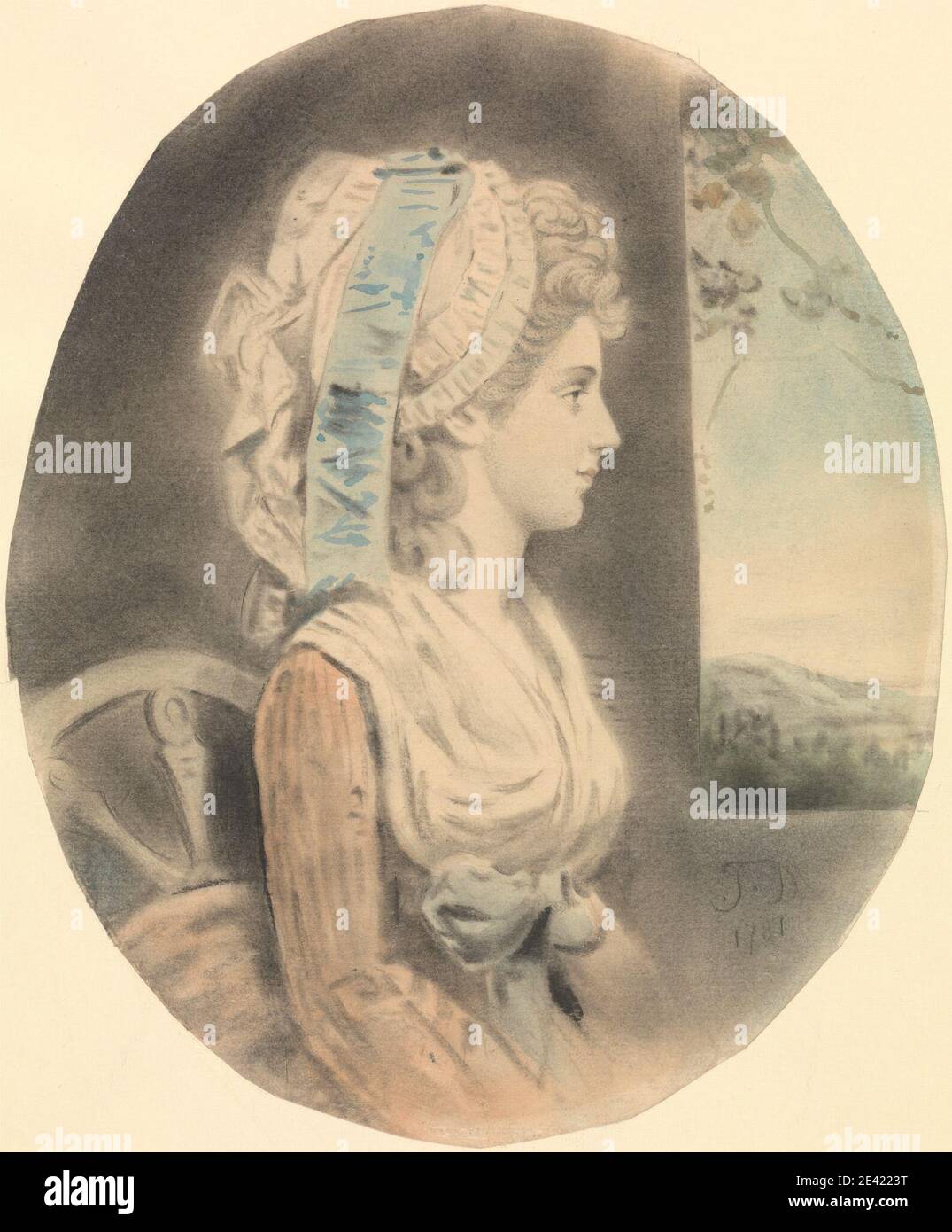 Artiste inconnu, Portrait d'une Dame, face à droite, non daté. Aquarelle avec craie noire et trébuchement sur le graphite sur papier peint moyen, légèrement texturé, beige. Capot , arc (accessoire de costume) , chaise , boucles , fichu , étude de figure , mouchoir , dame , montagnes , noblesse , ovale , portrait , profil (figure) , ruban , assis , fenêtre , femme Banque D'Images Artiste inconnu, Portrait d'une Dame, face à droite, non daté. Aquarelle avec craie noire et trébuchement sur le graphite sur papier peint moyen, légèrement texturé, beige. Capot , arc (accessoire de costume) , chaise , boucles , fichu , étude de figure , mouchoir , dame , montagnes , noblesse , ovale , portrait , profil (figure) , ruban , assis , fenêtre , femme Banque D'Images