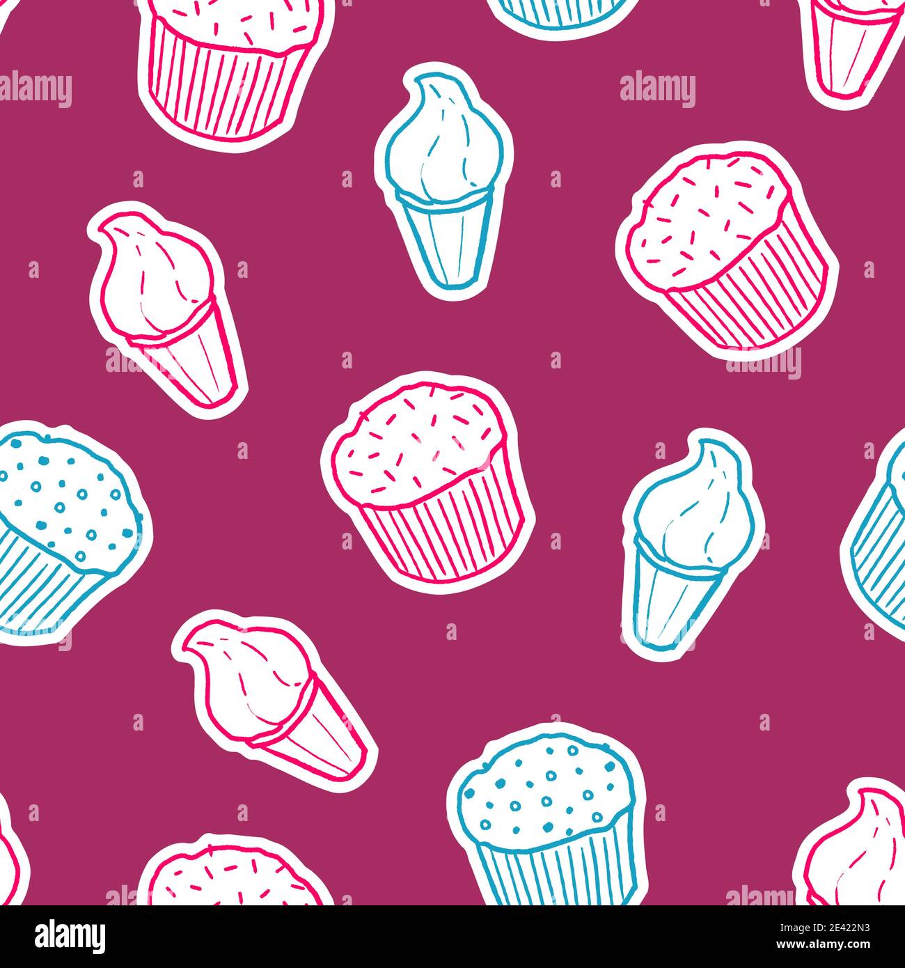 Cupcakes et crème glacée. Arrière-plan transparent. Motif vectoriel transparent. Illustration de Vecteur