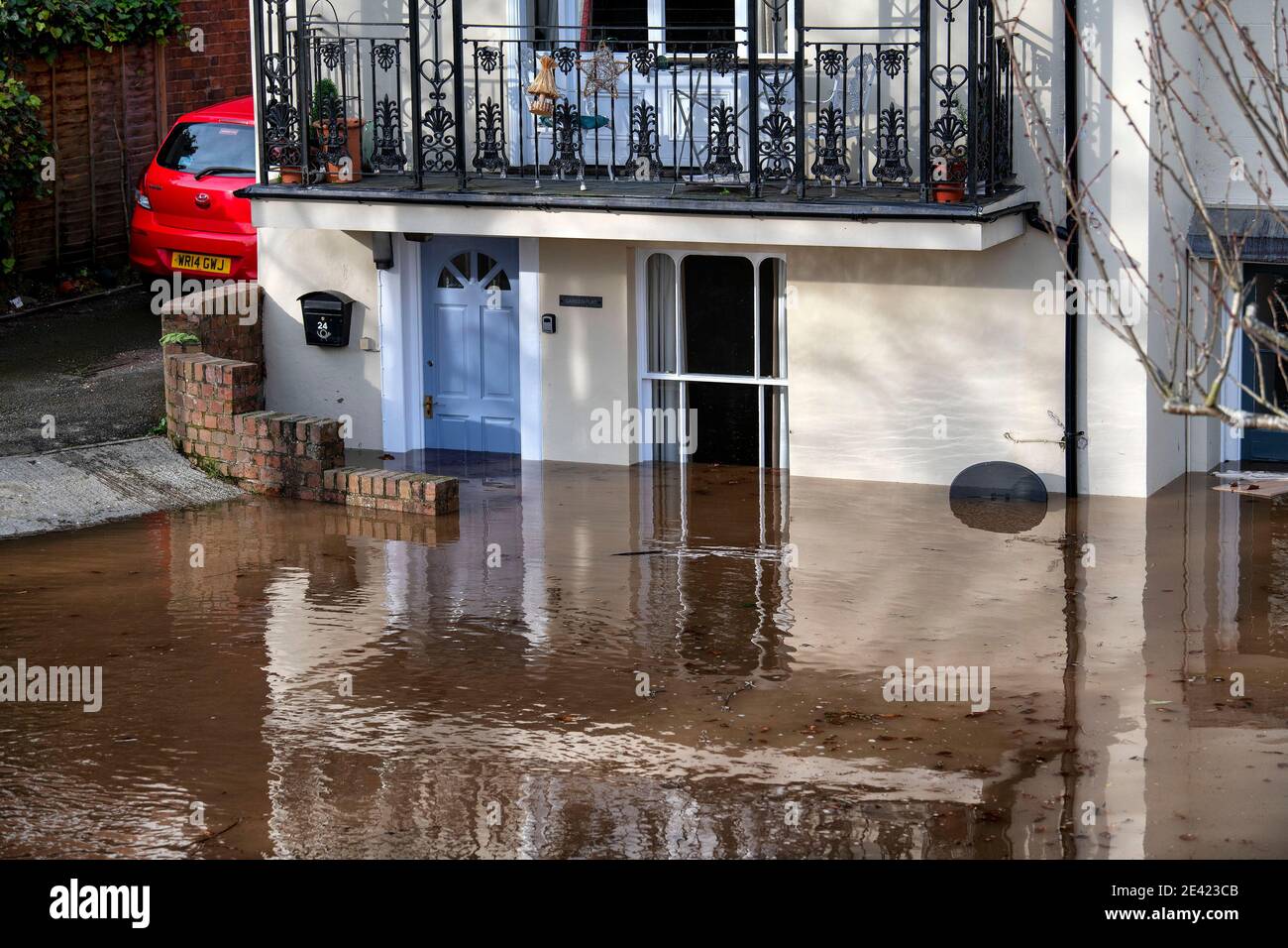 21.01.21. HEREFORDSHIRE INONDATION des maisons inondées à Hereford River Wye éclate ses banques tandis que Storm Christoph se déplace à travers le Royaume-Uni. PHOTO © Banque D'Images