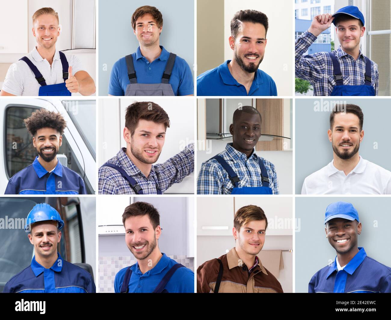 Ensemble de portraits divers de collages de travailleurs d'ingénieur de travail Banque D'Images
