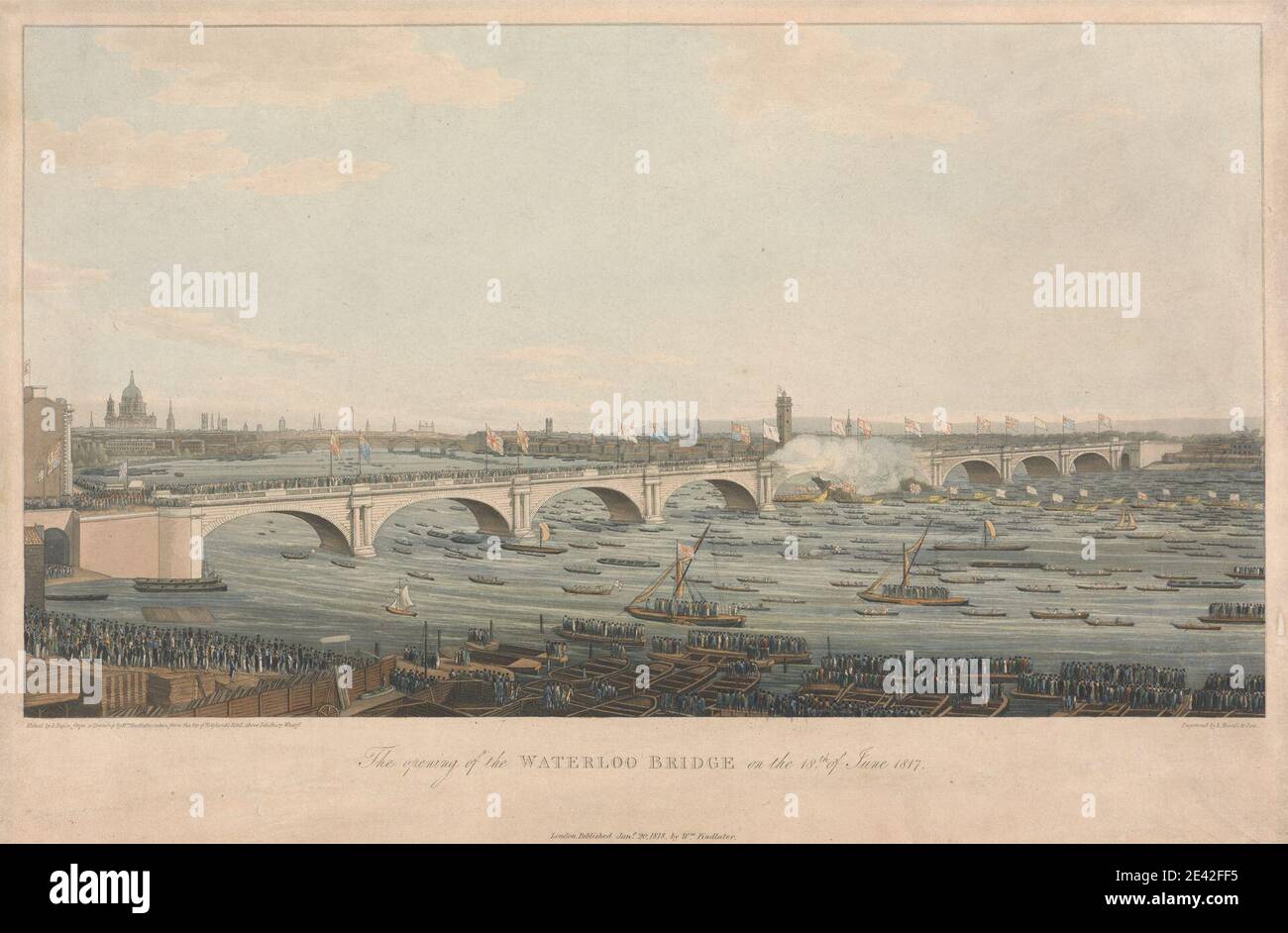 Augustus Charles Pugin, 1762â€"1832, Français, ouverture du pont Waterloo le 18 juin 1817, 1818. Bleu aquatint, couleur main. Banque D'Images Augustus Charles Pugin, 1762â€"1832, Français, ouverture du pont Waterloo le 18 juin 1817, 1818. Bleu aquatint, couleur main. Banque D'Images