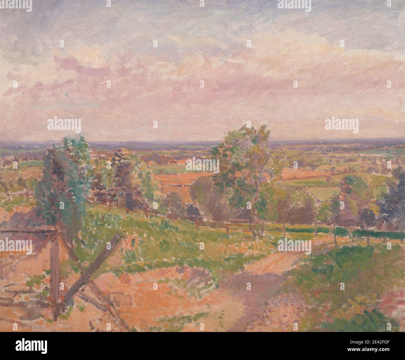 Spencer Frederick Gore, 1878-1914, British, un vaste paysage dans le Yorkshire, env. 1907. Huile sur toile. boulder , coups de pinceau , clôture , champs (terre agricole) , porte , horizon ligne , paysage , chemin , route , rural , ciel , arbres. Angleterre , Europe , Royaume-Uni , Yorkshire Banque D'Images