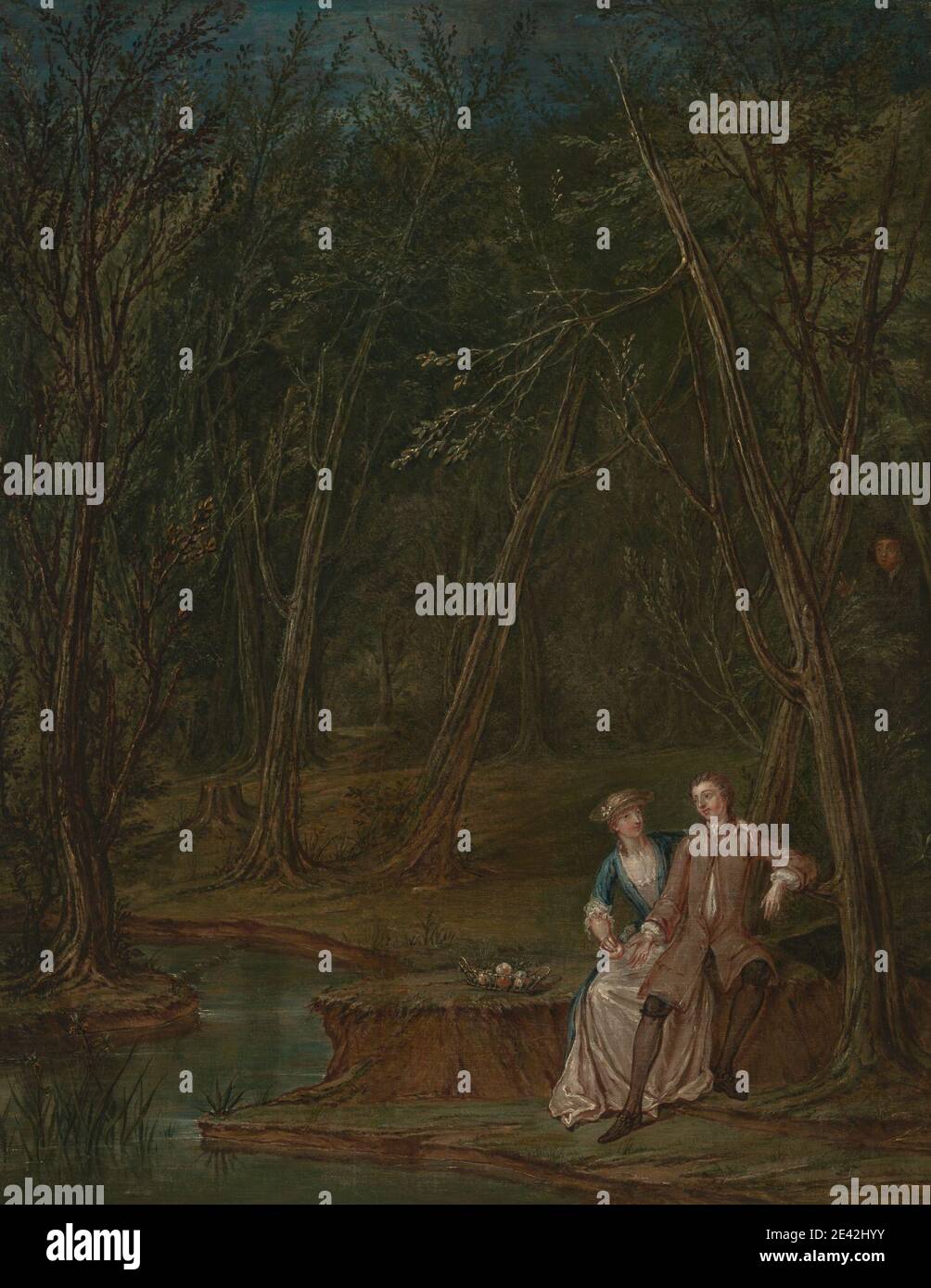 Marcellus Laroon Le Plus Jeune 1679a 1772 Britannique Amoureux Dans Une Glade Entre 1750 Et 1755 Huile Sur Toile Panier Culottes Morceau De Conversation Couple Foret Fruit