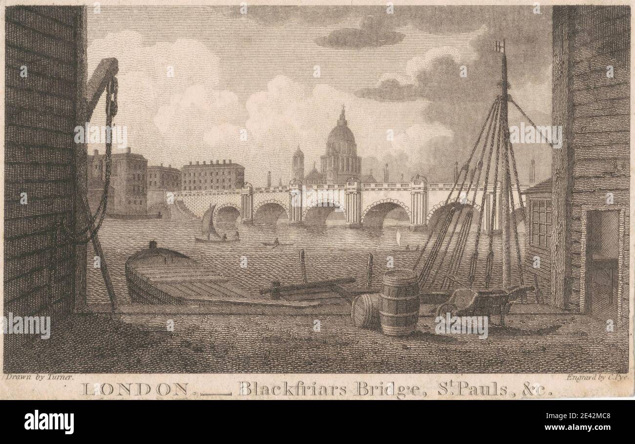 Imprimé par Charles Pye, 1777â€“1864, British, London - Blackfriars Bridge, St. Pauls, non daté. Gravure de ligne. Banque D'Images