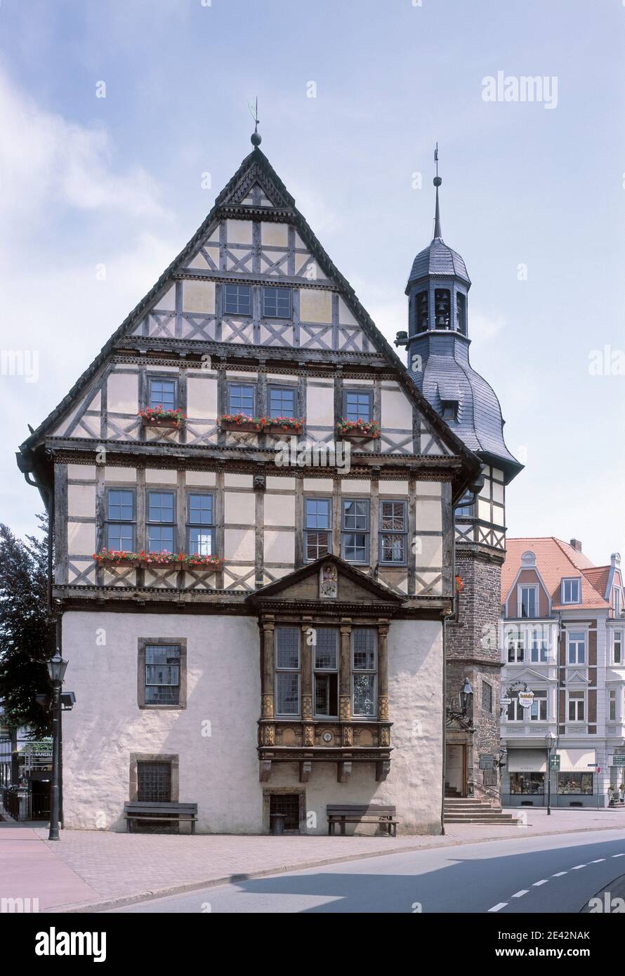 Rathaus, erbaut im 13. Jahrhundt, umgebaut im Stil der WeserrenRenaissance 1610-1618, Westansicht Banque D'Images