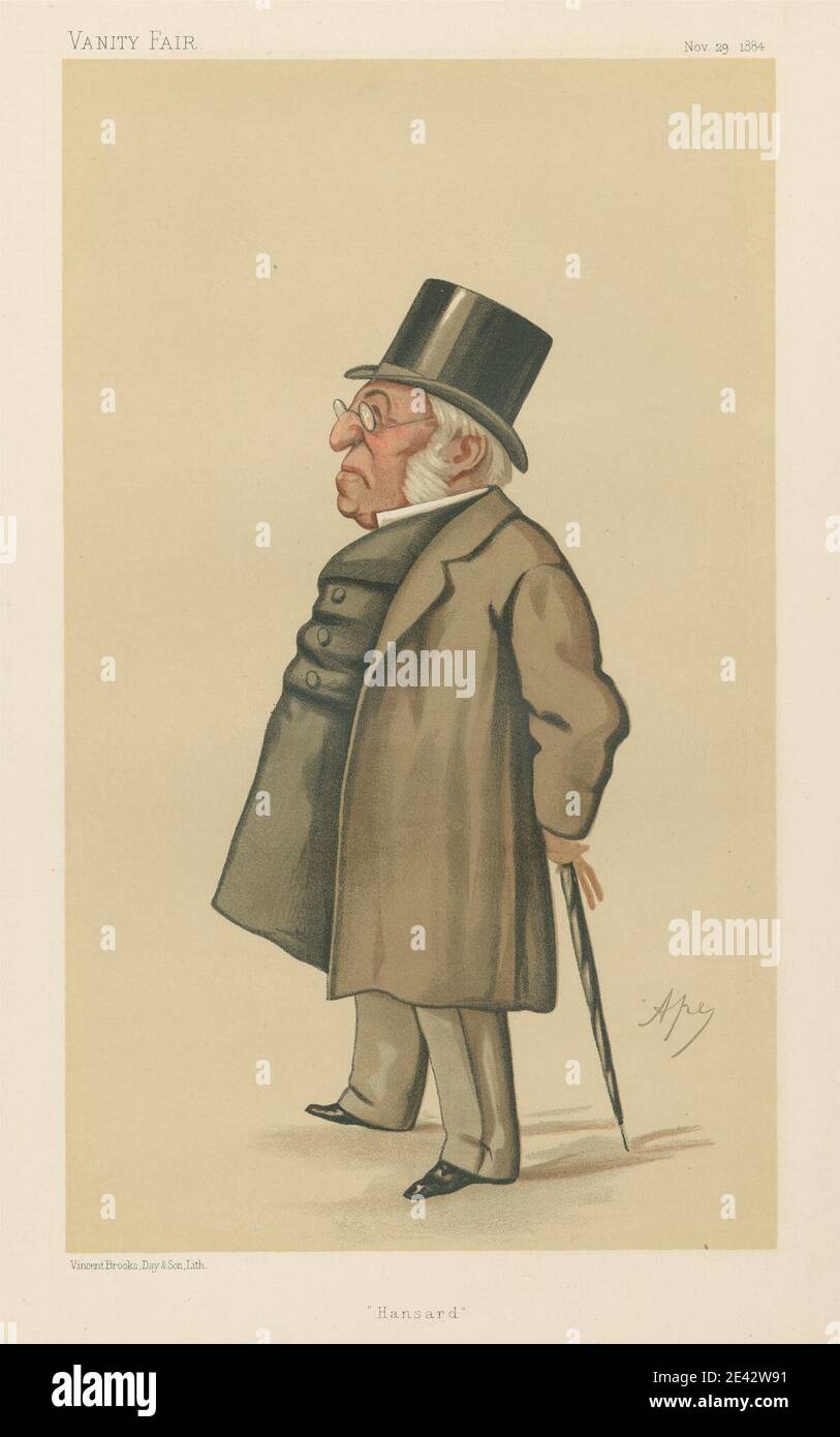 Carlo Pellegrini, 1839-1889, Italien, politiciens - Vanity Fair - 'hansard'. Monsieur Henry hansard. 29 novembre 1884, 1884. Chromolithographe. Banque D'Images