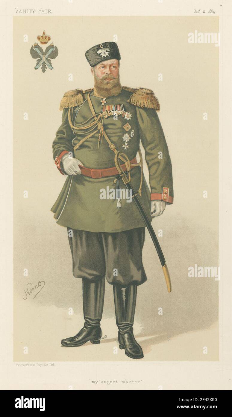Constantine von de Grimm, active dans les années 1880, Vanity Fair: Royalty; « mon Maître d'août », sa Majesté impériale Alexandre III, Empereur et autocrate de tous les Russas, 11 octobre 1884, 1884. Chromolithographe. Banque D'Images