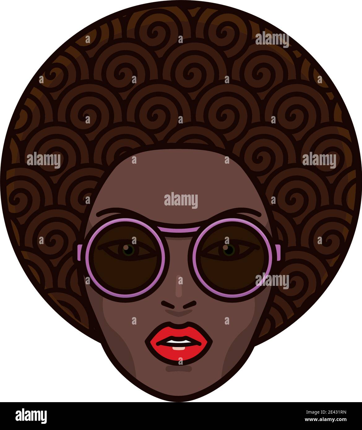Cheveux bouclés belle femme africaine visage avec des lunettes de soleil pourpres et Illustration vectorielle isolée à lèvres rouges pour la Journée africaine du mois de septembre 15 Illustration de Vecteur