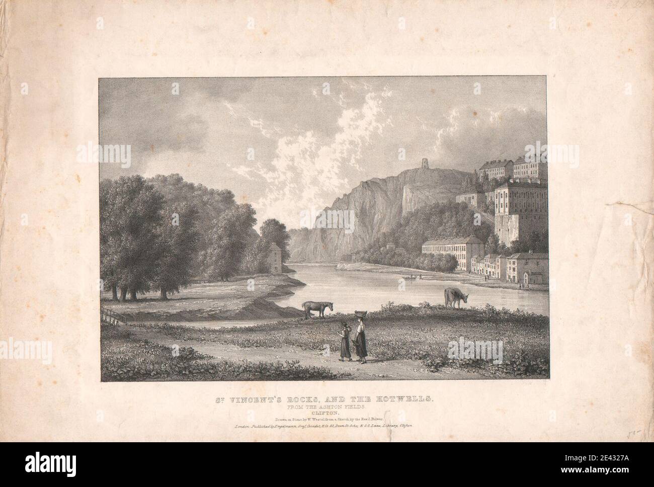 William Westal, 1781â€"1850, British, St. Vincent's Rocks, and the Hotwells, des Ashton Fields, Clifton, 1827 ou 1828. Lithographie. Banque D'Images