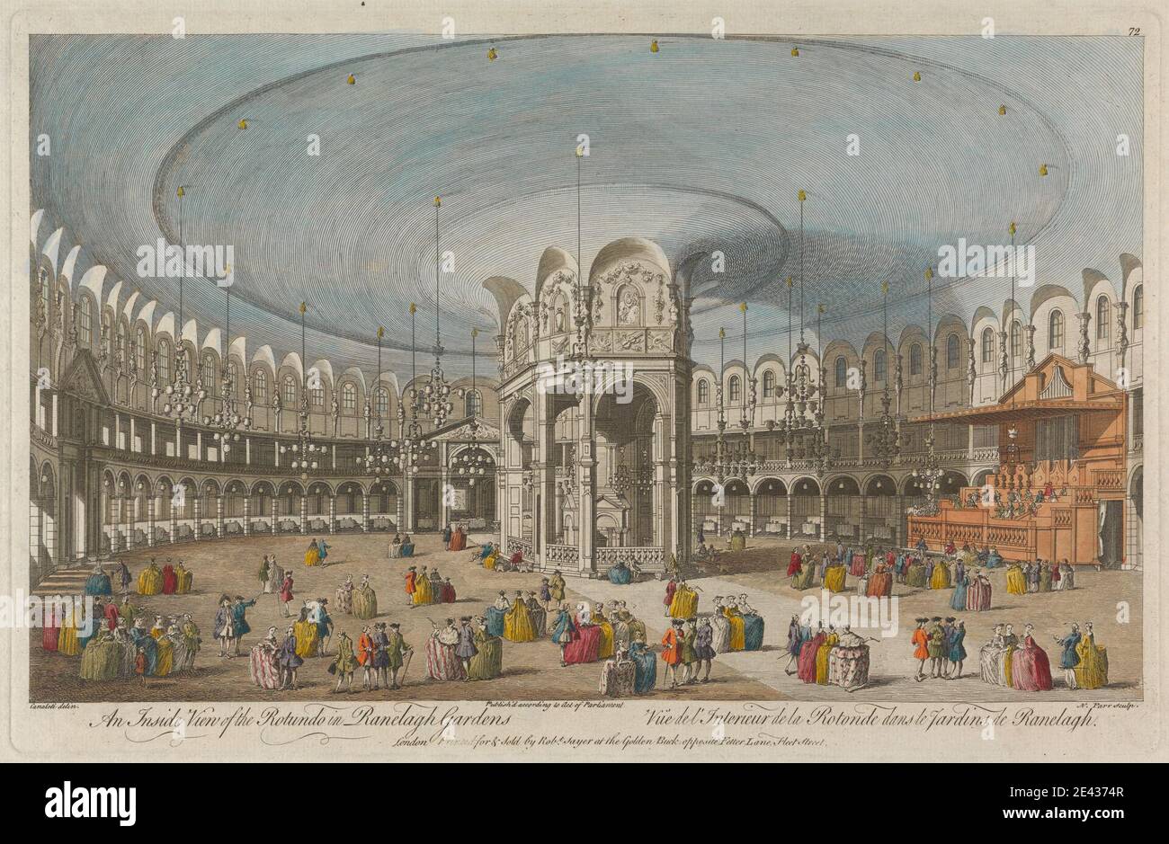 Nathaniel Parr, actif 1742â€"1751, britannique, une vue intérieure du Rotundo dans les jardins de Ranelagh. Gravure de couleur main. Banque D'Images