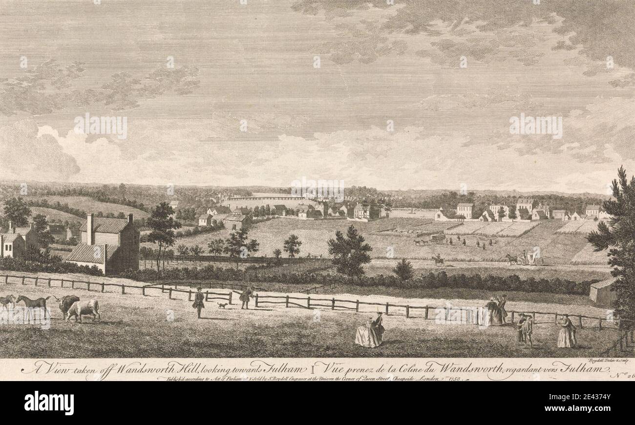 John Boydell, 1720–1804, British, A View au large de Wandsworth Hill, en regardant vers Fulham, 1753. Gravure. Banque D'Images