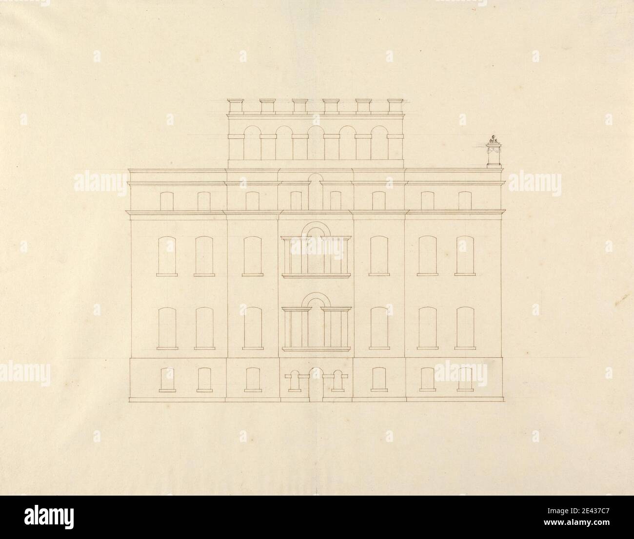 Sir John Vanbrugh, 1664â€“1726, British, Kings Weston, Bristol: Garden Front Elevation, ca. 1710. Stylo et encre brune avec graphite sur papier blanc moyen, légèrement texturé à une échelle de 1/8 pouces à 1 pied. Sujet architectural, baroque, maison de campagne, palladien. Bristol. Vanbrugh, sir John (1664-1726), dramaturge et architecte Banque D'Images