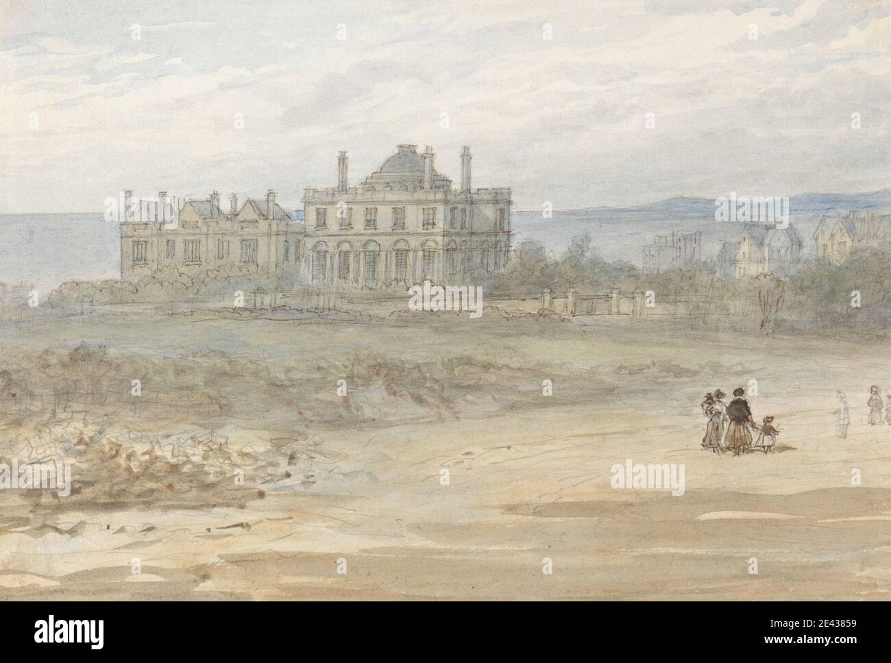 Mary Smirke, 1779â€“1853, Britannique, le Temple près de Brighton, non daté. Plume et encre et aquarelle sur graphite sur papier vélin moyen, lisse et blanc. Sujet architectural , vue extérieure , maison , temple. Brighton , East Sussex , Angleterre , Europe , Royaume-Uni Banque D'Images