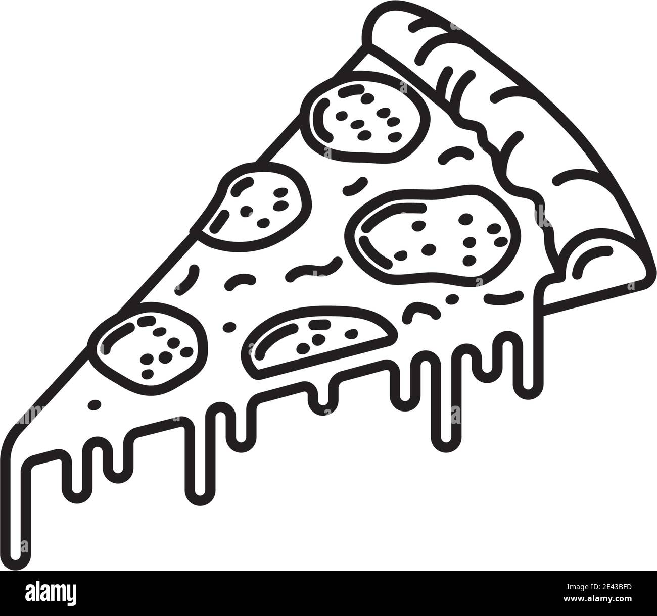 Une tranche de Pepperoni Pizza, icône de la ligne vectorielle, pour la fête de la pizza de Pepperoni, le 20 septembre. Illustration de Vecteur