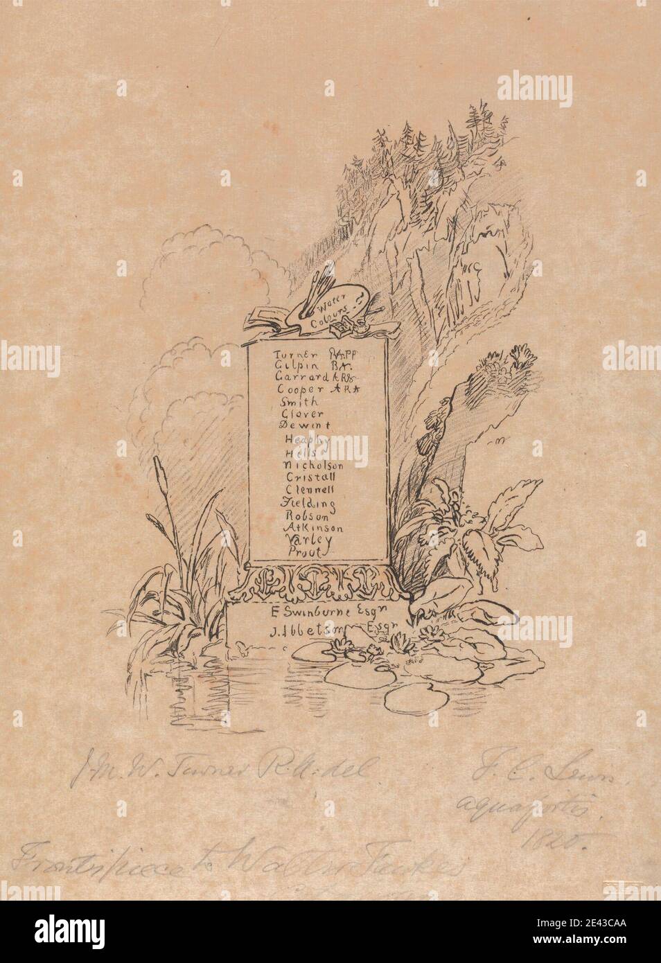 Frederick Christian Lewis The Elder, 1779 – 1856, British, Frontispiece à M. Fawkes Catalog, 1820. Gravure à l'aide d'une gravure et gravure sur du papier mince, lisse, beige, chine colle, monté sur, thik, lisse, blanc, en feuilles de vélin. Banque D'Images