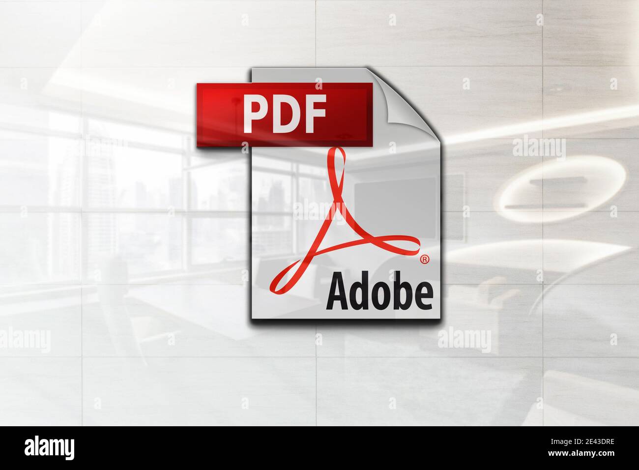 logo adobe pdf sur la plaque murale d'affaires réfléchissante Banque D'Images