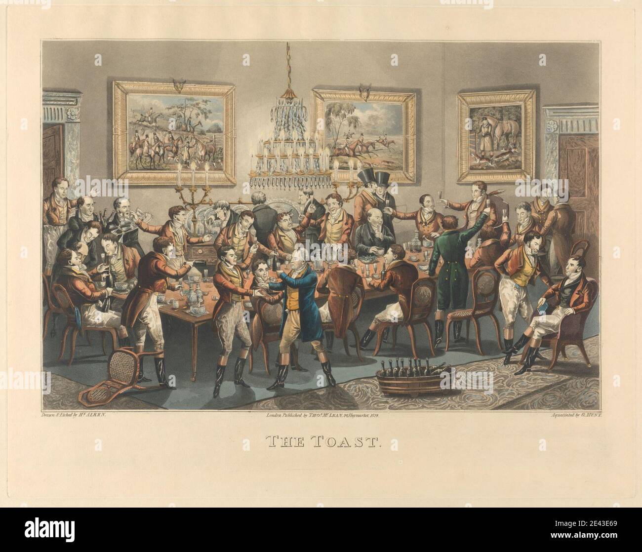 George Hunt, actif 1820–1840, British, The Toast, 1824. Bleu aquatint, couleur main. Banque D'Images