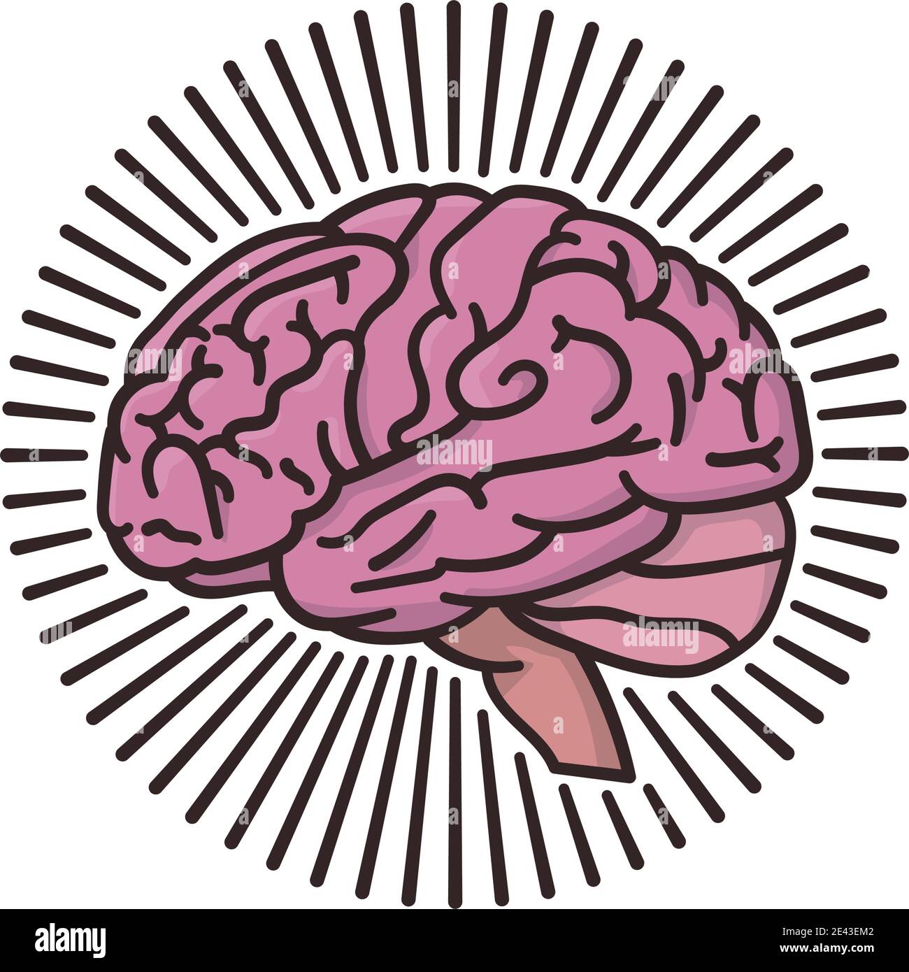 Cerveau humain entouré de rayons isolés illustration vectorielle pour la Journée de sensibilisation à la commotion cérébrale du 18 septembre. Symbole dangereux de traumatisme crânien. Illustration de Vecteur