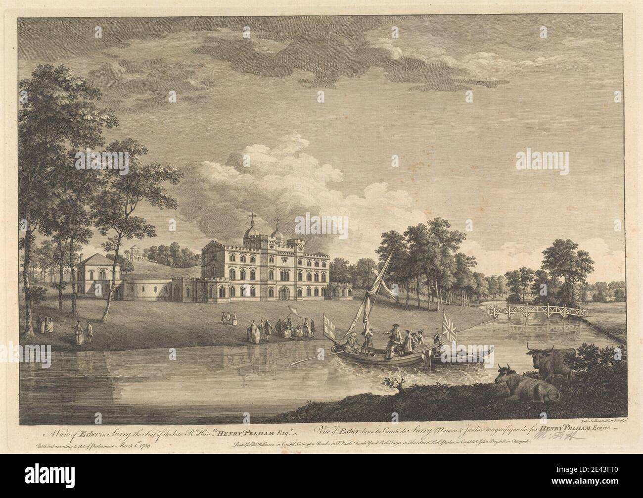 Luke Sullivan, 1705-1771, British, A View of Esher in Surrey The Seat of the RT. L'honorable Henry Pelham Esq, 1759. Gravure. Banque D'Images