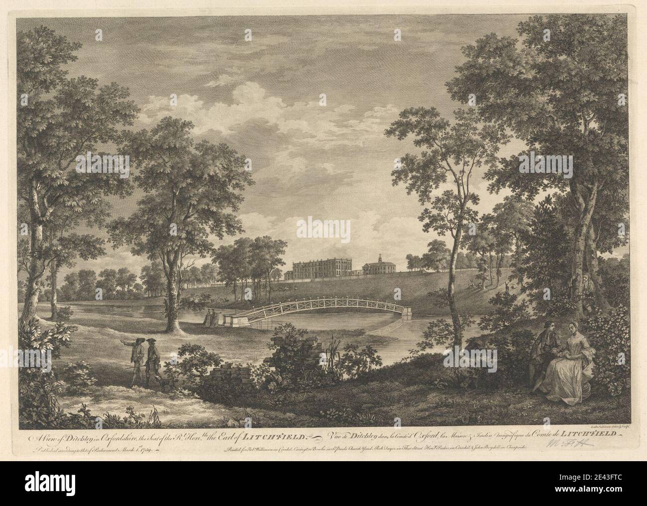 Luke Sullivan, 1705-1771, British, A View of Ditchley in Oxfordshire, siège du comte de Litchfield. Gravure. Banque D'Images