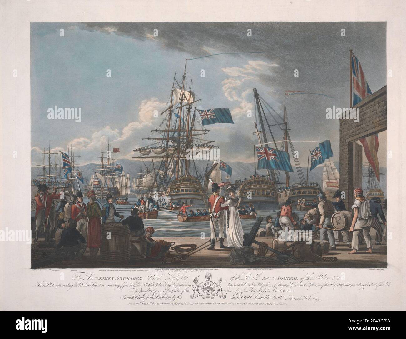 Joseph Constantine Stadler, actif 1780â€"1812, British, Saumerez' action off Algeciras & Gibraltar, 1801-1802. Couleur aquatint. Banque D'Images