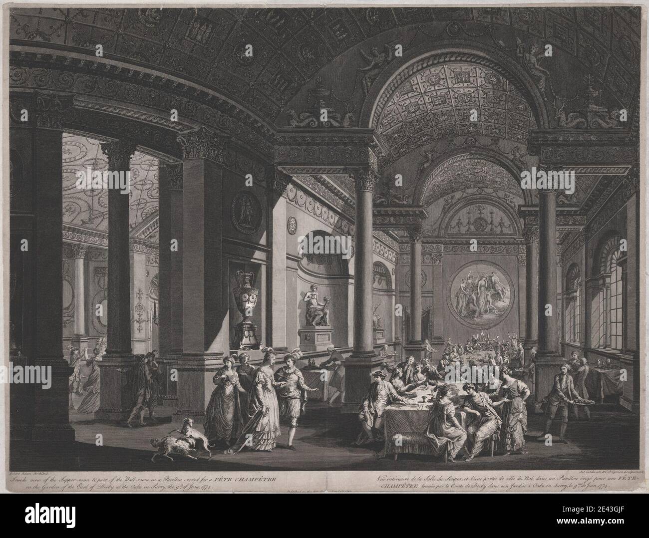 James Caldwall, 1739–1819, British, Fete Champète, 9 juin 1774 (à l'intérieur de la salle du souper), 1780. Gravure. Dîner, nourriture, repas Banque D'Images
