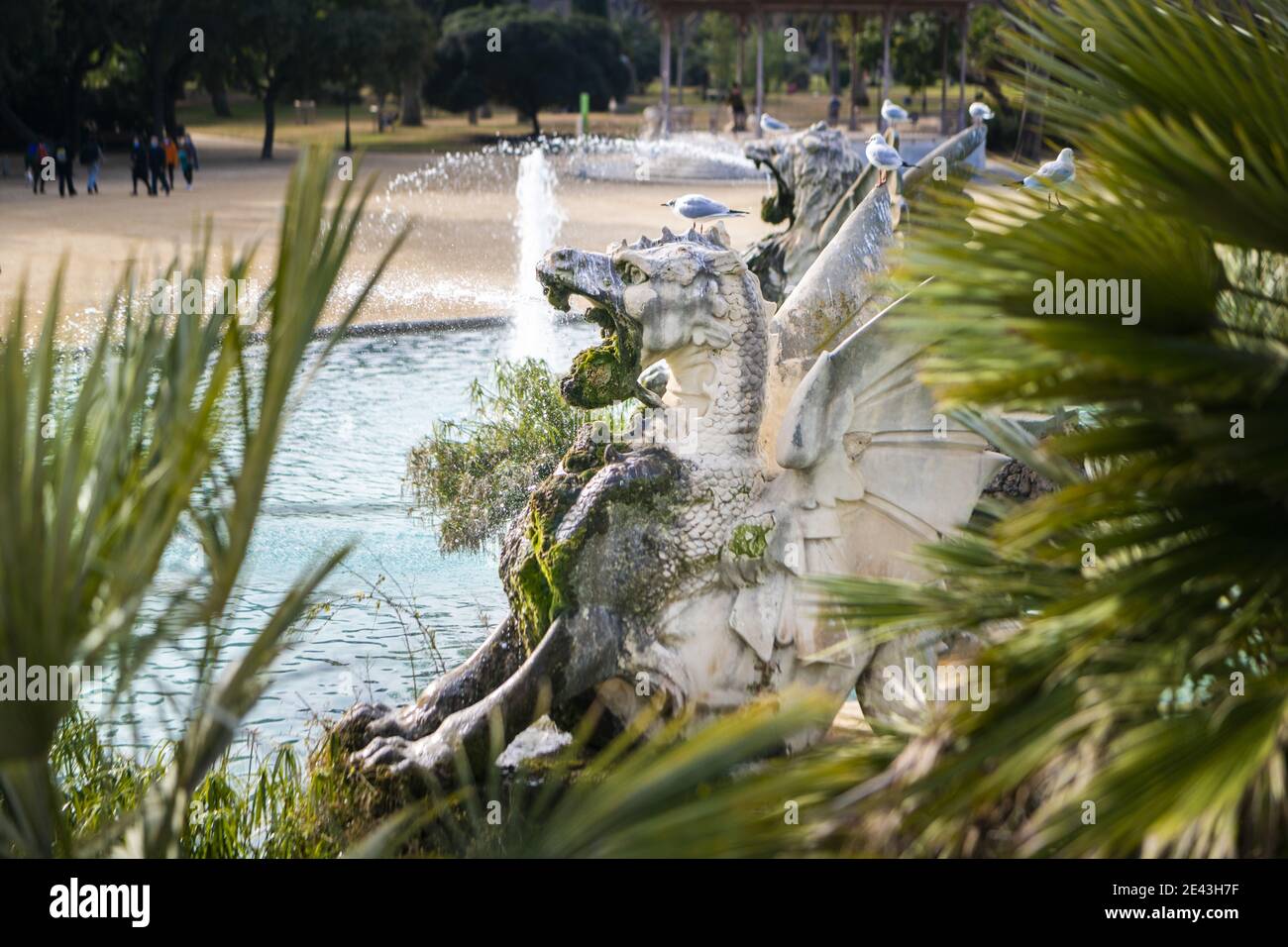 BARCELONE, ESPAGNE - 15 janvier 2021 : détail du parc de la Ciutadella, Barcelone, Espagne Banque D'Images