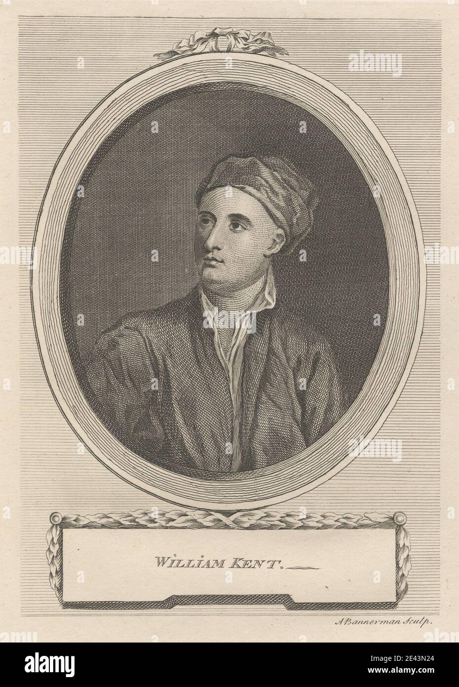 Alexander Bannerman, env. 1730–1780, William Kent, 1762. Gravure en ligne sur papier de vélin moyen, légèrement texturé, crème. Man , portrait Banque D'Images