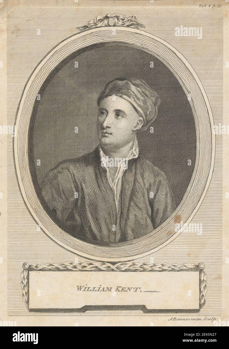 Alexander Bannerman, env. 1730–1780, William Kent, 1762. Gravure en ligne sur papier de vélin moyen, légèrement texturé, crème. Man , portrait Banque D'Images