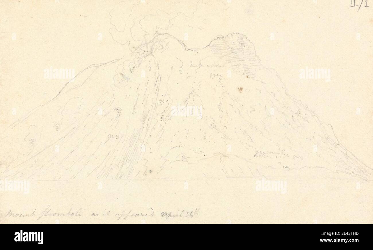 Sir Robert Smirke le plus jeune, 1781â€"1867, Britannique, Mont Stromboli comme il est apparu le 26 avril 1803, 1803. Graphite sur papier légèrement épais, modérément texturé, beige, vélin. Banque D'Images