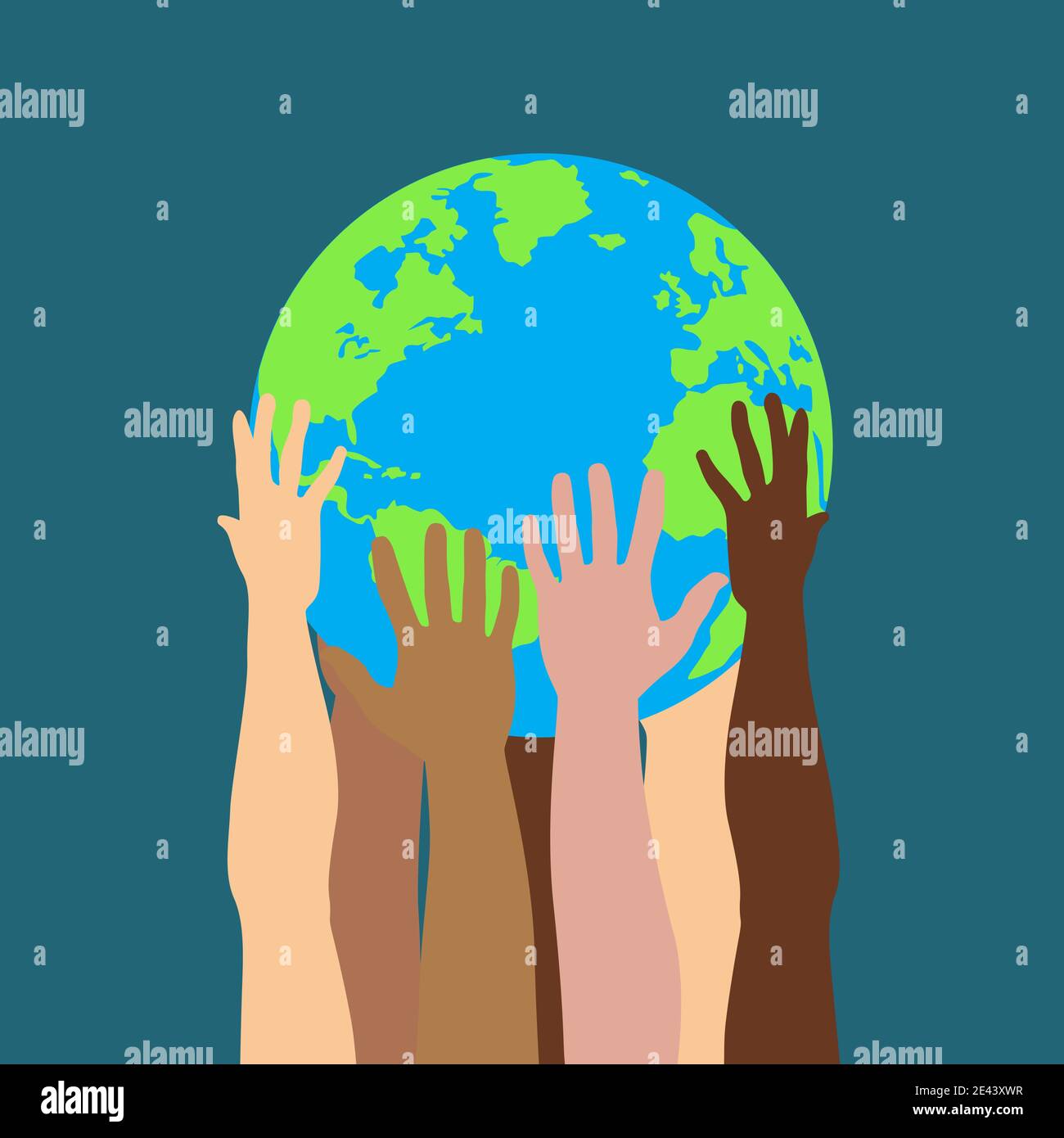 Groupe de mains humaines multiculturelles tenant et prenant soin de Vecteur isolé planète Terre Illustration de Vecteur