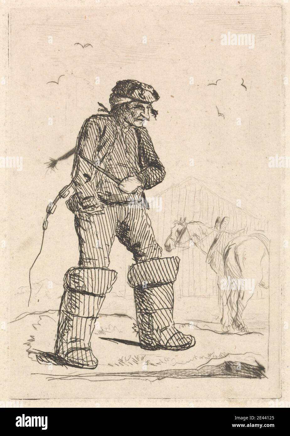James Bretherton, env. 1730â€“1806, British, Coaching: 3. Postilion face à droite, un cheval en arrière-plan, 1774. Gravure. Banque D'Images