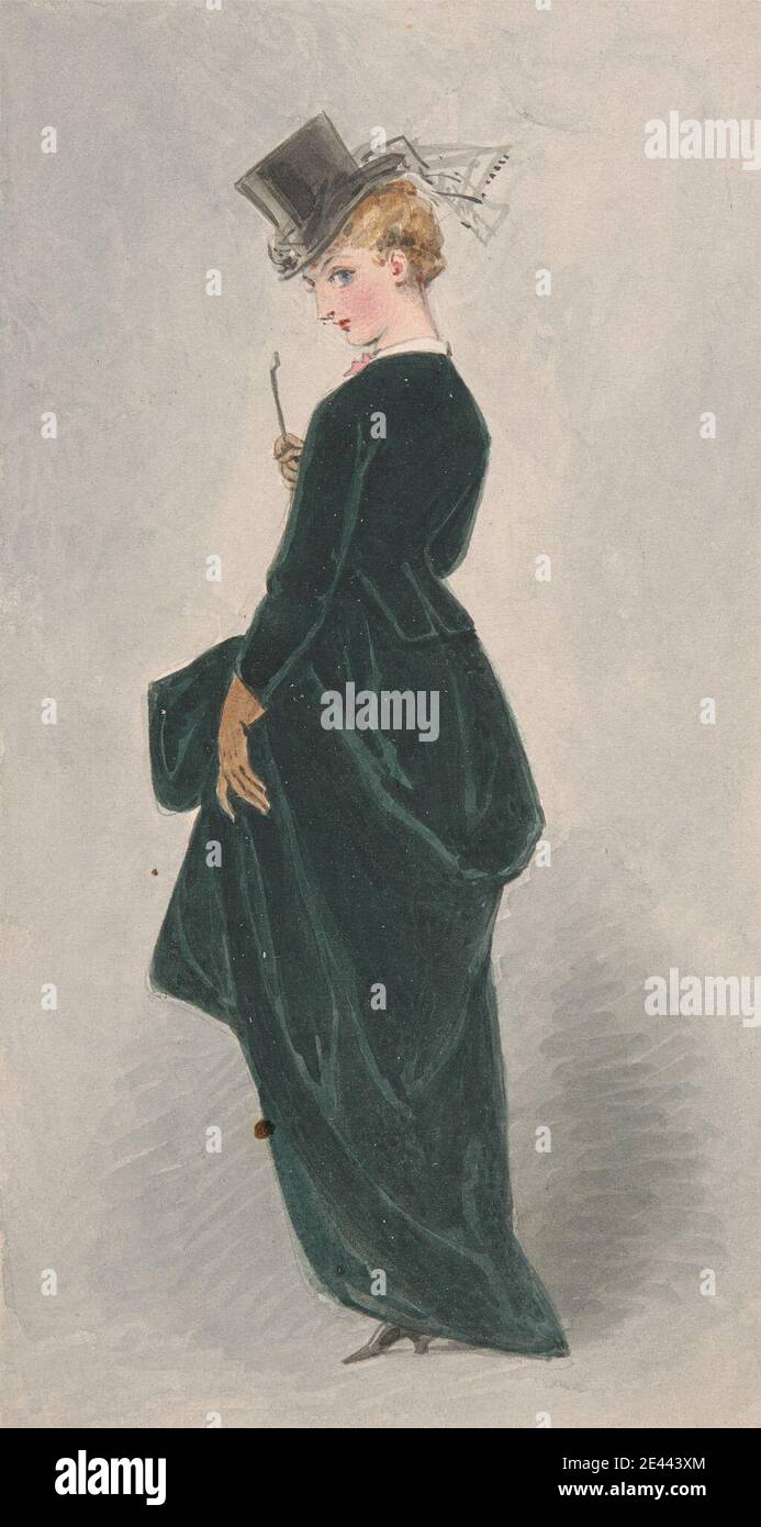 Adelaide Claxton, 1858–1905, British, Lady in Green Dress, non daté. Aquarelle et graphite sur papier vélin moyen, légèrement texturé, beige monté sur carte. Costume , robe , étude de figure , vert , chapeau , dame , femme Banque D'Images
