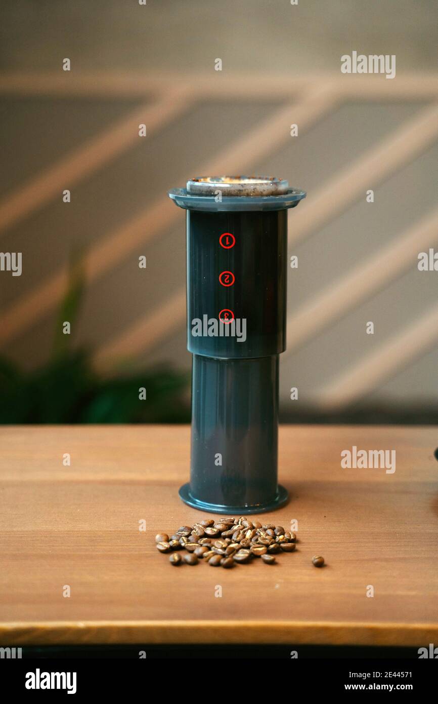 Gros plan d'une machine à café Banque D'Images