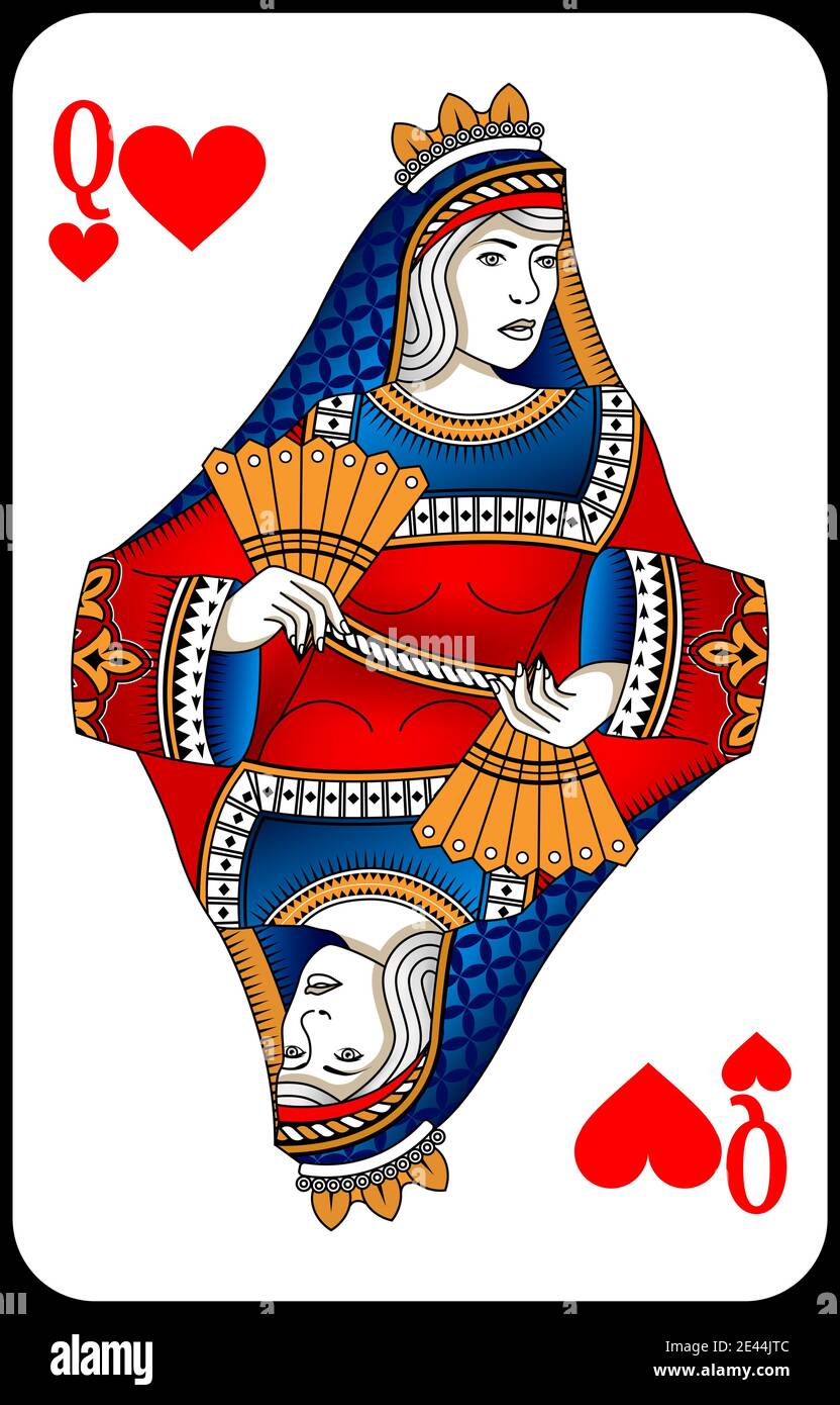Carte de jeu de poker queen coeurs. Nouveau design de cartes à jouer. Illustration de Vecteur
