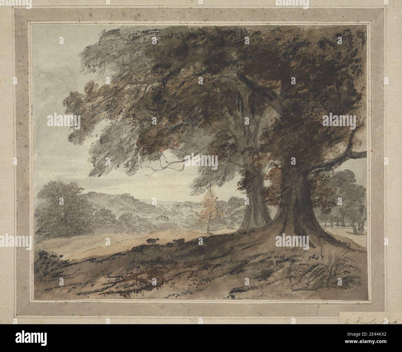 Heneage Finch quatrième comte d'Aylesford, 1751–1812, British, à Knole Park, non daté. Stylo et encre noire, lavage gris, lavage brun, gouache et graphite sur papier à feuilles moyennes, moyennement texturées, blanc bleuté, monté sur papier vélin, moyennement épais, moyennement texturé, gris. Banque D'Images