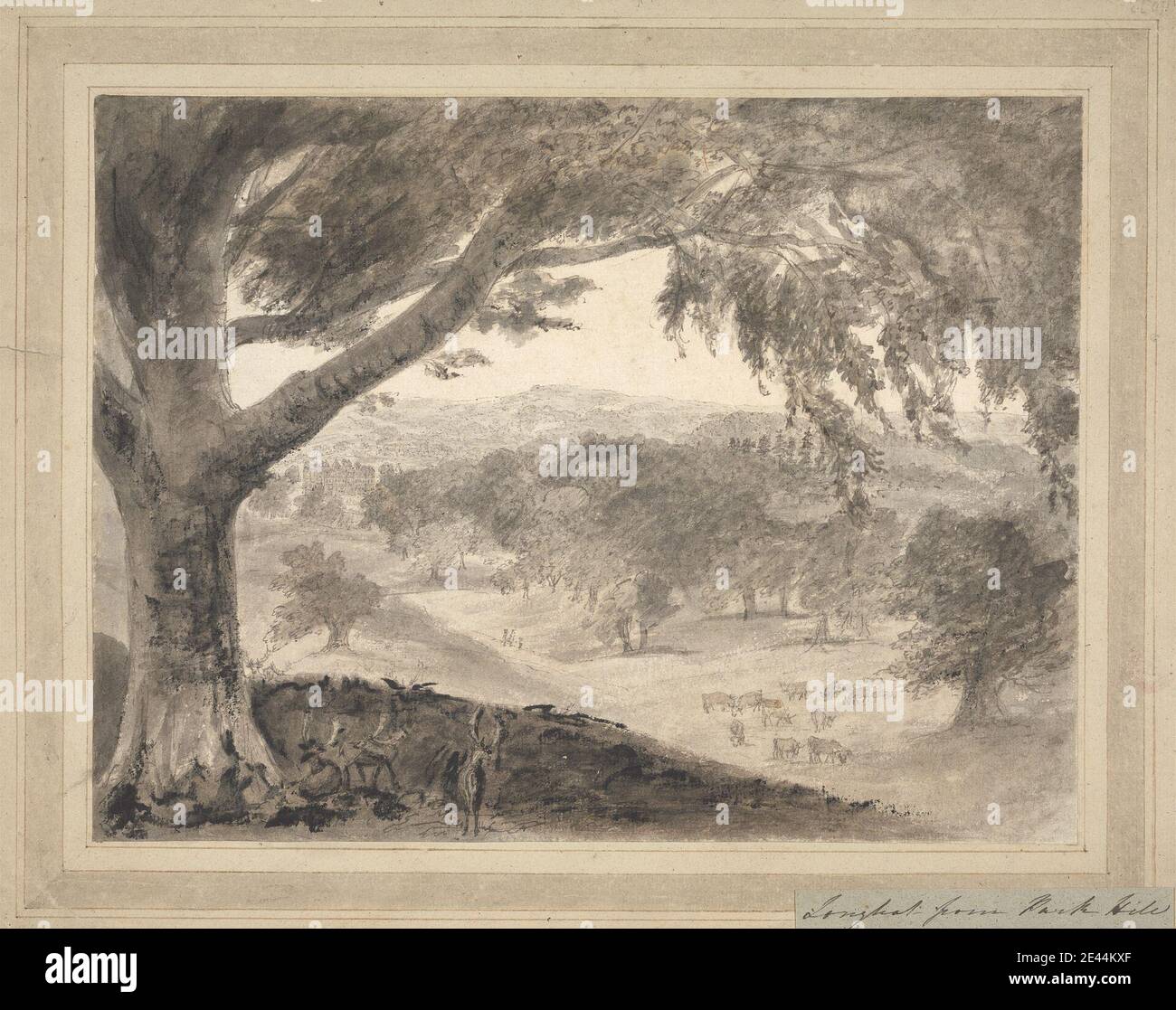 Heneage Finch quatrième comte d'Aylesford, 1751–1812, British, Longleat de Park Hill, non daté. Lavage gris, stylo, à l'encre grise, à l'encre brune, à l'encre noire, au graphite, à la gouache et à l'éraflure sur du papier légèrement épais, modérément texturé, crème, cousu, monté sur, modérément épais, à la texture moderne, gris, papier vélin. Sujet architectural Banque D'Images