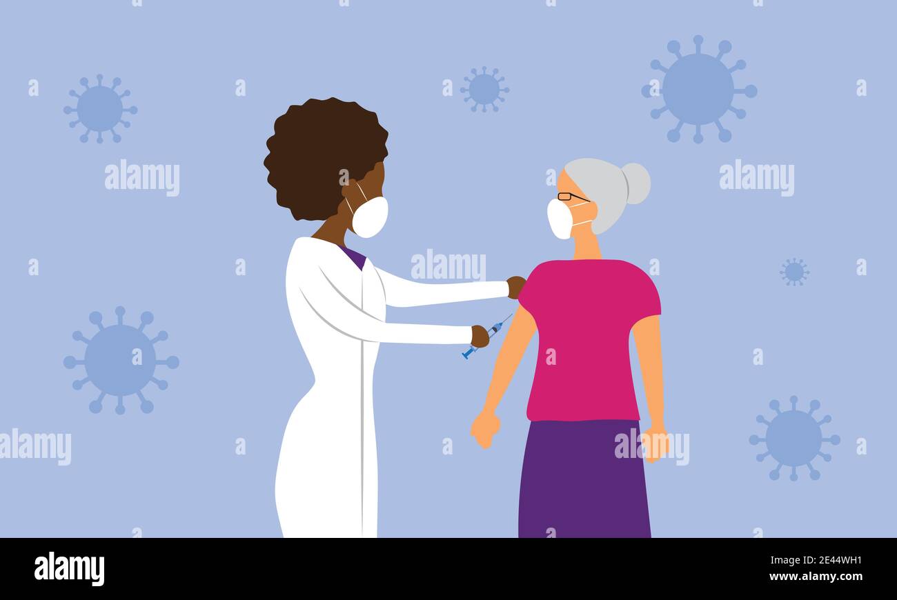 la vieille dame reçoit un vaccin covid-19 Illustration de Vecteur
