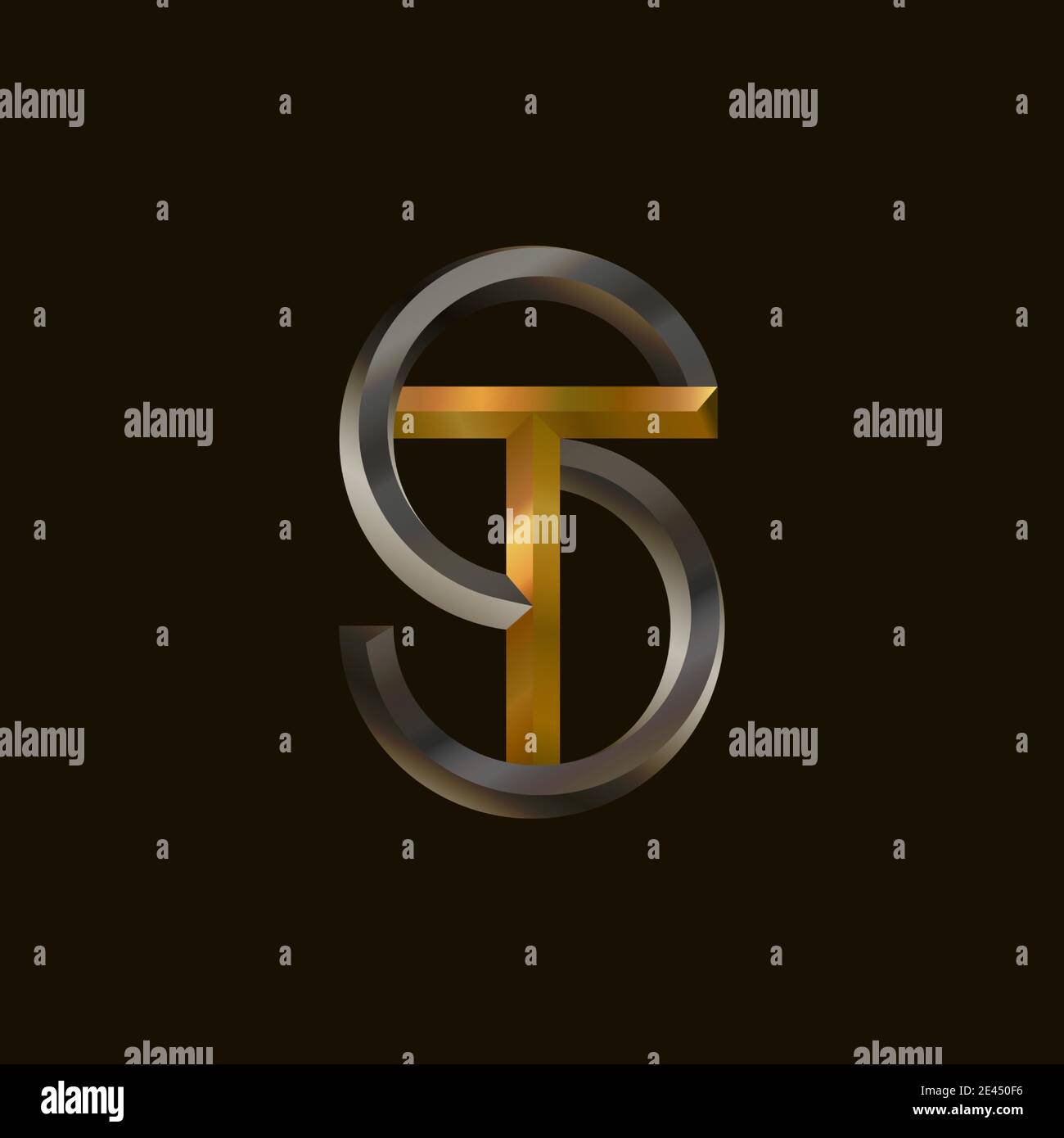 Logo du monogramme TS. Realistic 3d TS initiales minimalistes en or et argent, icône pour n'importe quelle entreprise ou entreprise. Illustration vectorielle sur fond noir Illustration de Vecteur