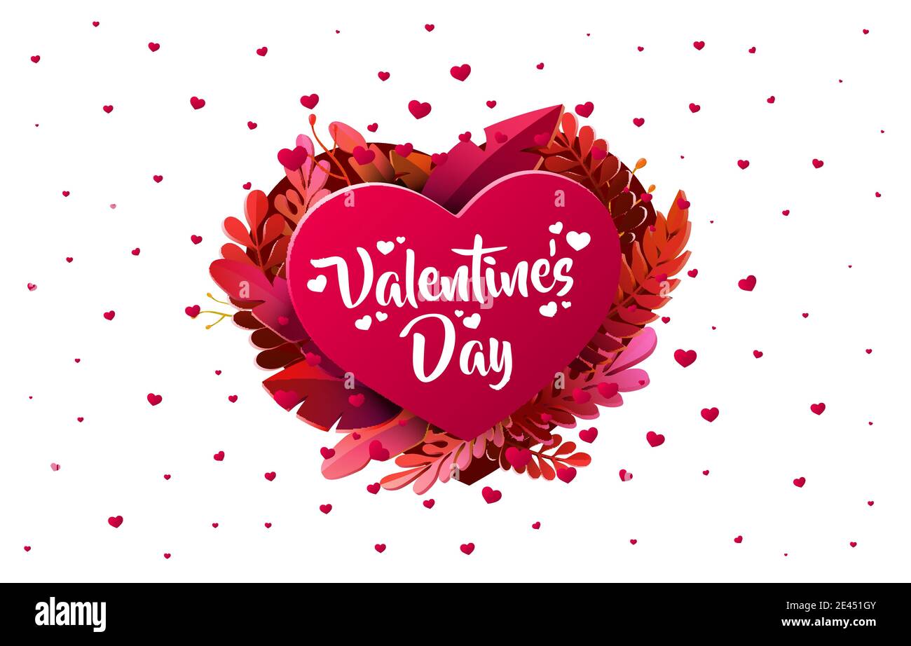 Cœur rouge de la Saint Valentin. coeurs rouges 3d et fleurs coupées en papier. Illustration vectorielle. Illustration de Vecteur