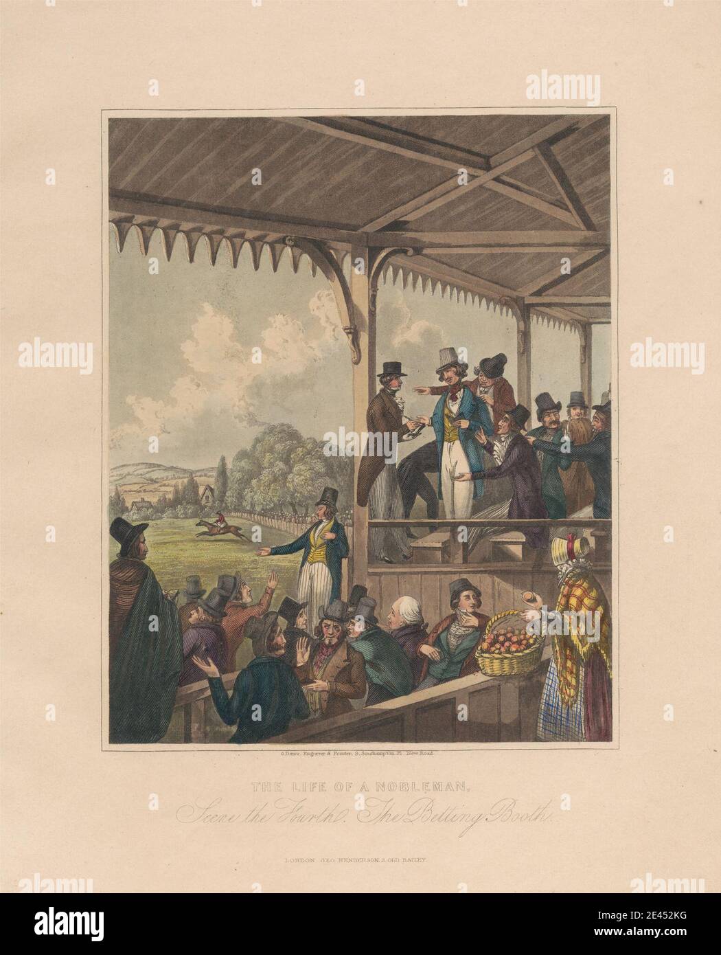 George Dawe, 1781â€"1829, Britannique, ensemble de neuf: (4) la vie d'un noble. Bleu aquatint, coloré à la main. Banque D'Images