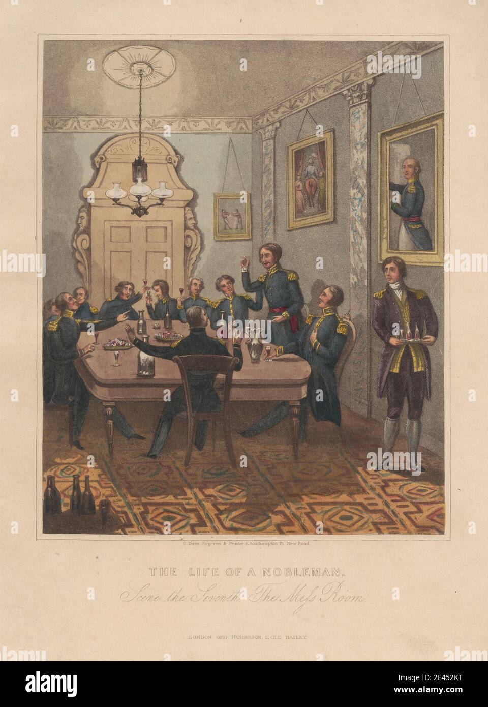 George Dawe, 1781â€"1829, Britannique, ensemble de neuf: (7) la vie d'un noble. Bleu aquatint, coloré à la main. Banque D'Images