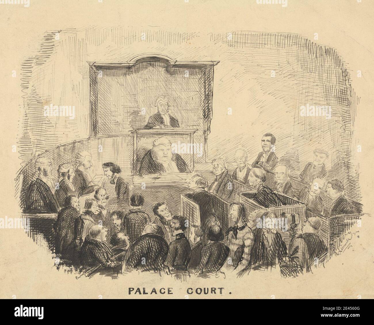 Charles Linnell, palais de justice. Stylo et encre noire avec lavage gris sur papier vélin. Banque D'Images