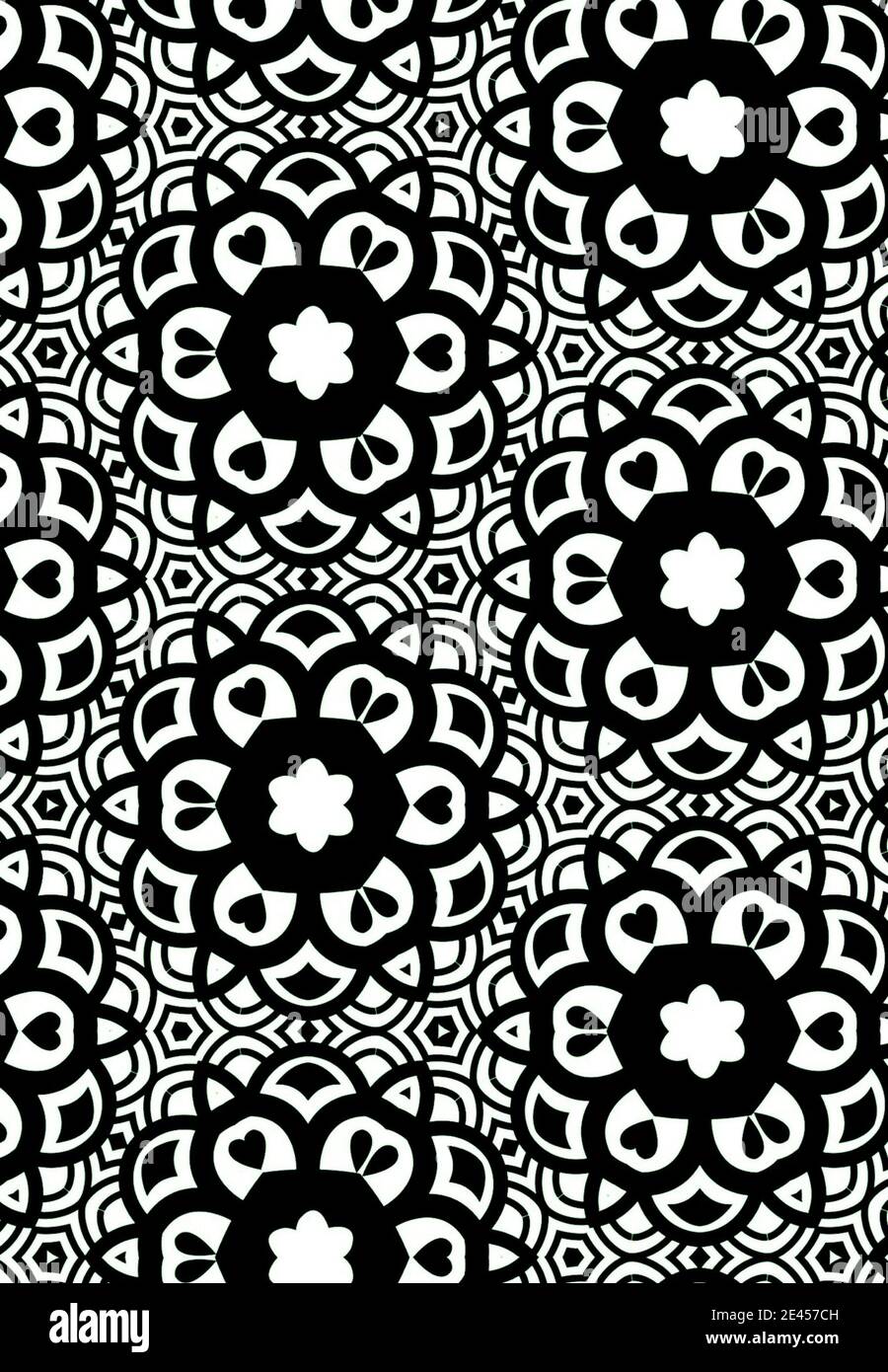 Illustration d'un motif noir et blanc incolore à motif floral ornements symboliques Banque D'Images