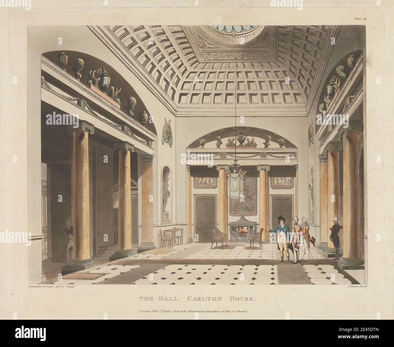 Augustus Charles Pugin, 1762â€"1832, French, The Hall, Carlton House, 1808. Bleu aquatint, couleur main. Banque D'Images Augustus Charles Pugin, 1762â€"1832, French, The Hall, Carlton House, 1808. Bleu aquatint, couleur main. Banque D'Images