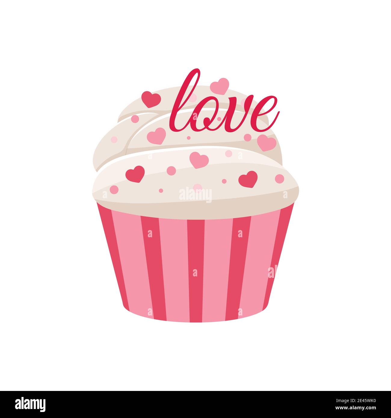 Symbole de la Saint-Valentin en forme de cupcake isolé sur fond blanc. Illustration de Vecteur