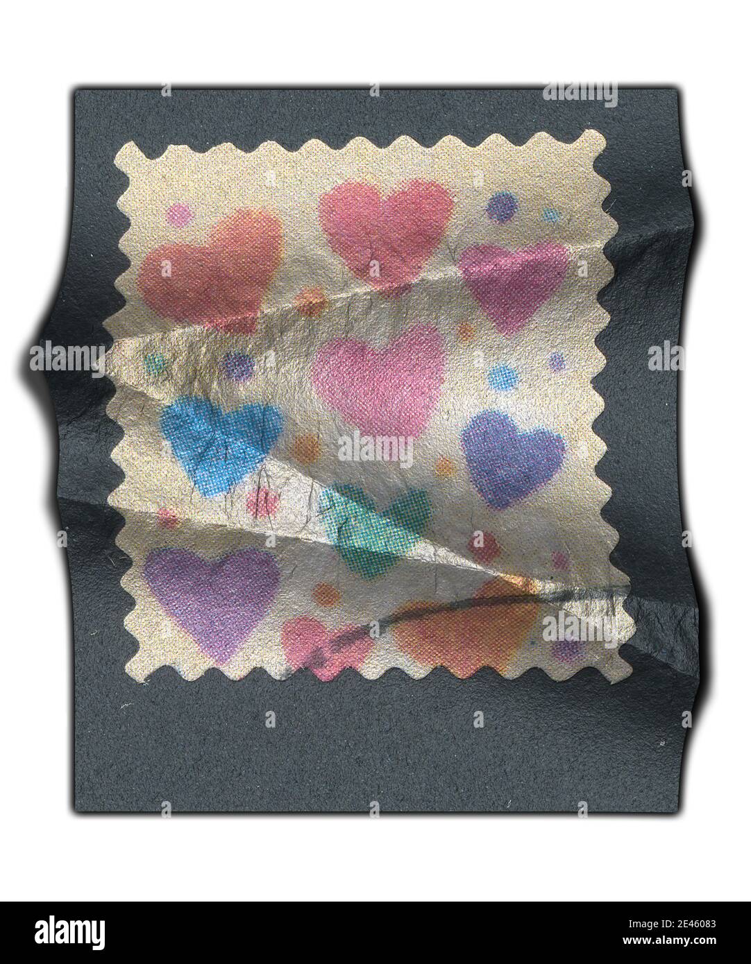 Forme de coeur, timbre-poste, fond noir, confiserie, bonbons, avion 14.2, valentin Banque D'Images