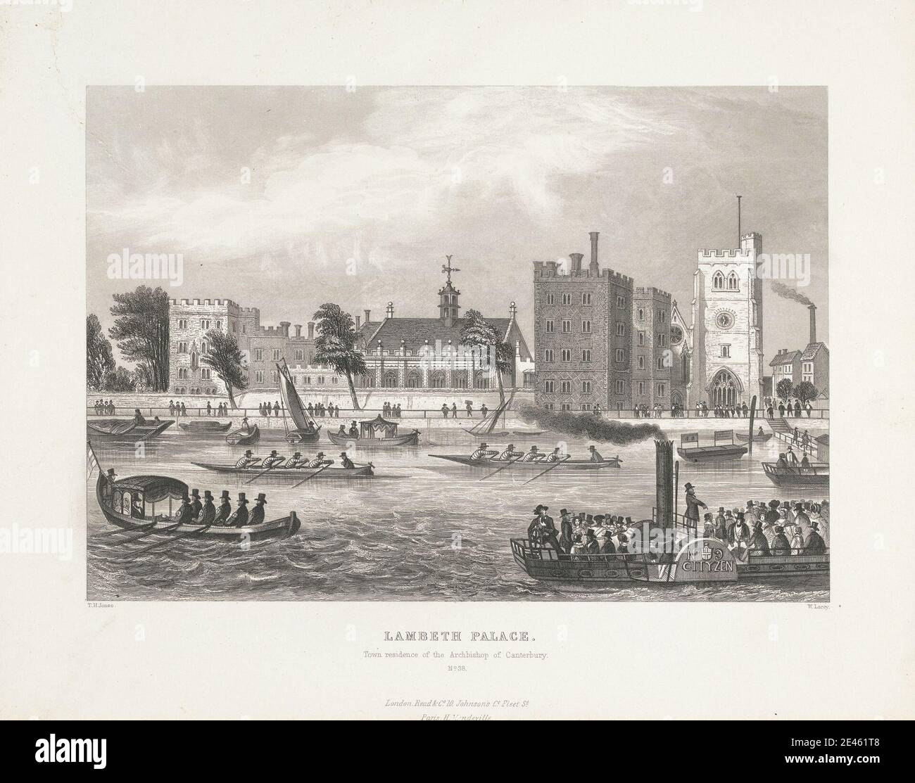 W. Lacey, actif 1827–1838, Palais Lambeth. Résidence de ville de l'Archevêque de Canterbury. Gravure. Banque D'Images