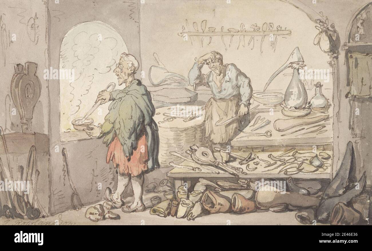 Thomas Rowlandson, 1756â€"1827, British, The Glass Works, non daté. Aquarelle, avec stylo et encre brune, sur graphite sur papier moyen, légèrement texturé, crème, vélin. Banque D'Images