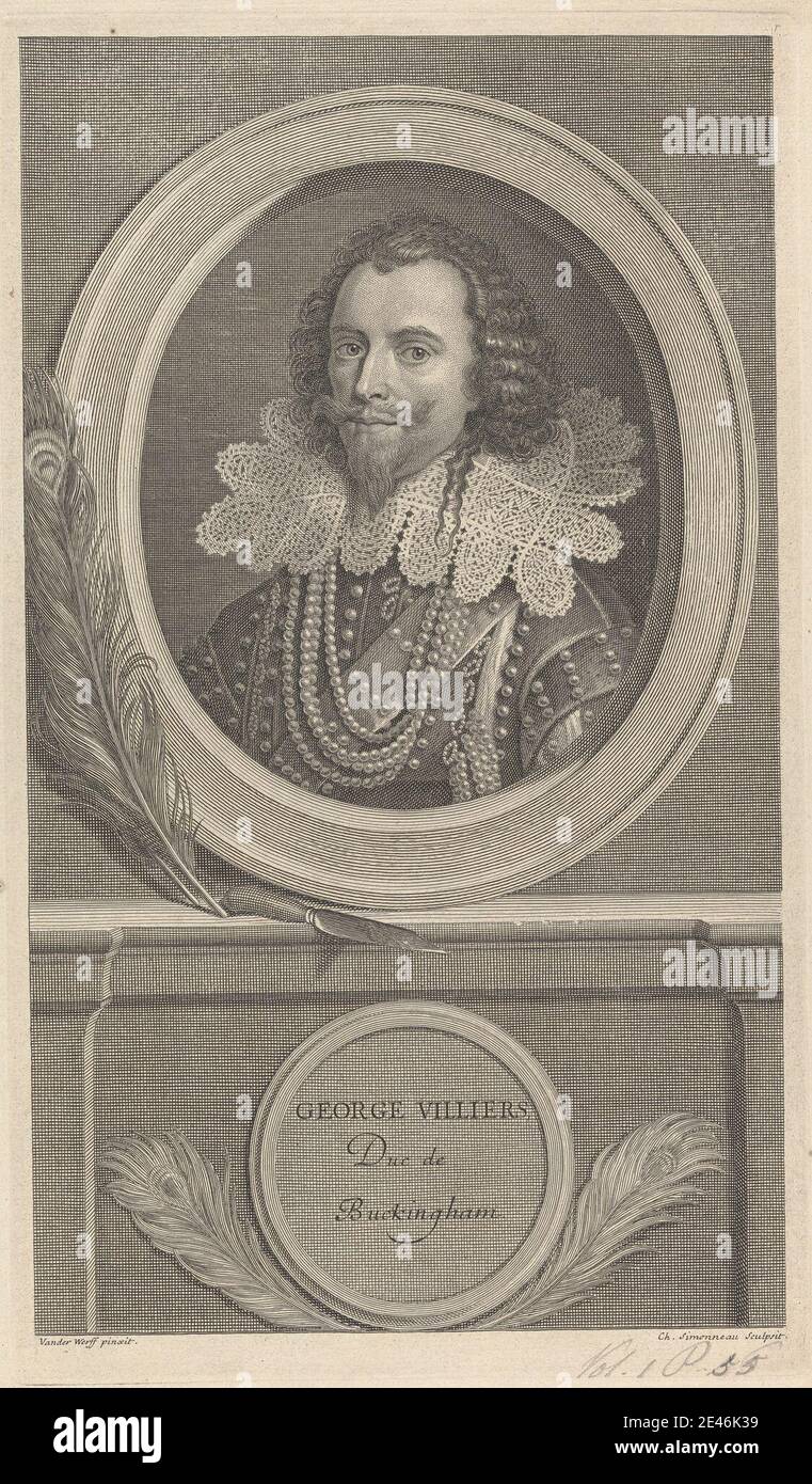 Le CH. Imonneau, George Villiers, 1er duc de Buckingham, non daté. Gravure sur papier blanc bleuté, légèrement texturé, de taille moyenne. Banque D'Images